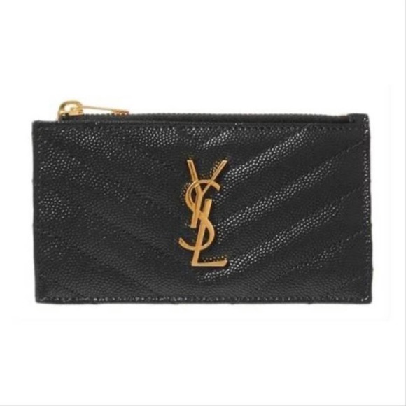 SAINT LAURENT YSL monogram quilted leather zipped card holder coin case - Picture 1 of 5